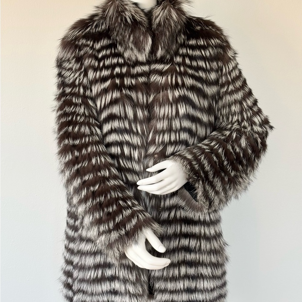 Silver Fox Fur Panel Jacket New Without Tags | Fur Stripe Construction